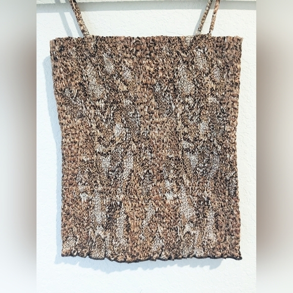 Nanushka Brown Animal Print Smocked Spaghetti Strap Matea Tube Top Party Club - Picture 8 of 10